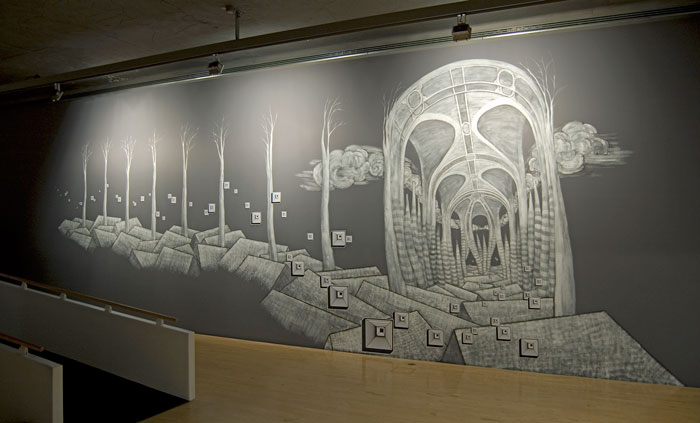 3-labyrinth - 2008, Photocopie et acrylique sur mur-Photocopy and acrylic on wall (450x1400)
